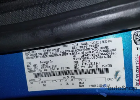 2013 Ford Fiesta Se из США, поврежденный, VIN 3FADP4BJ2DM204995